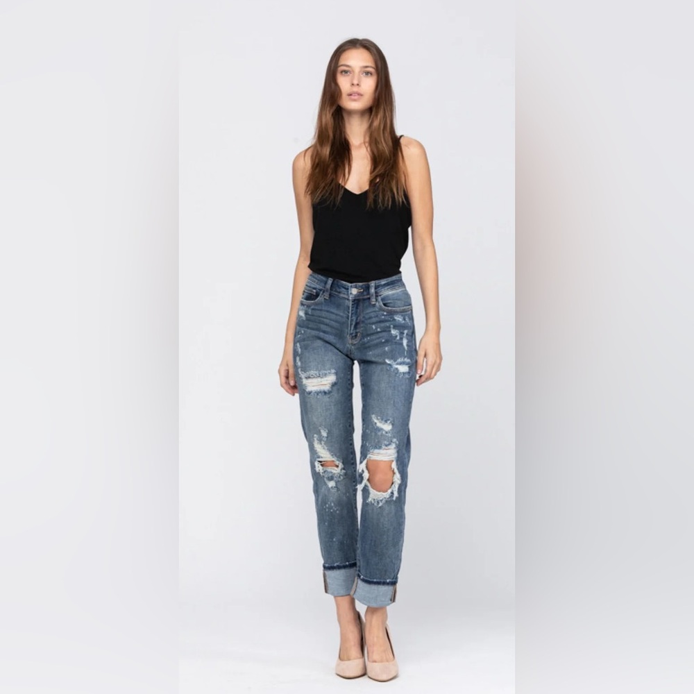 Judy Blue Bleach Splatter Boyfriend‎ Jeans - Dark Wash Size 9/29